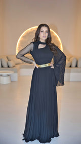 Exclusive Black Soft Chiffon Dress and Mesh Rhinestone Sleeve