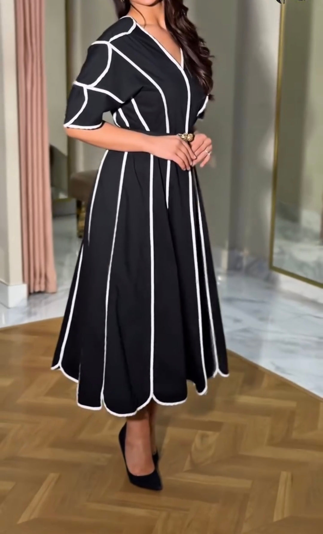 Black & White Smart Casual Dress with Belt