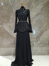 Exclusive Black Dress with floral Design & diamantè belt