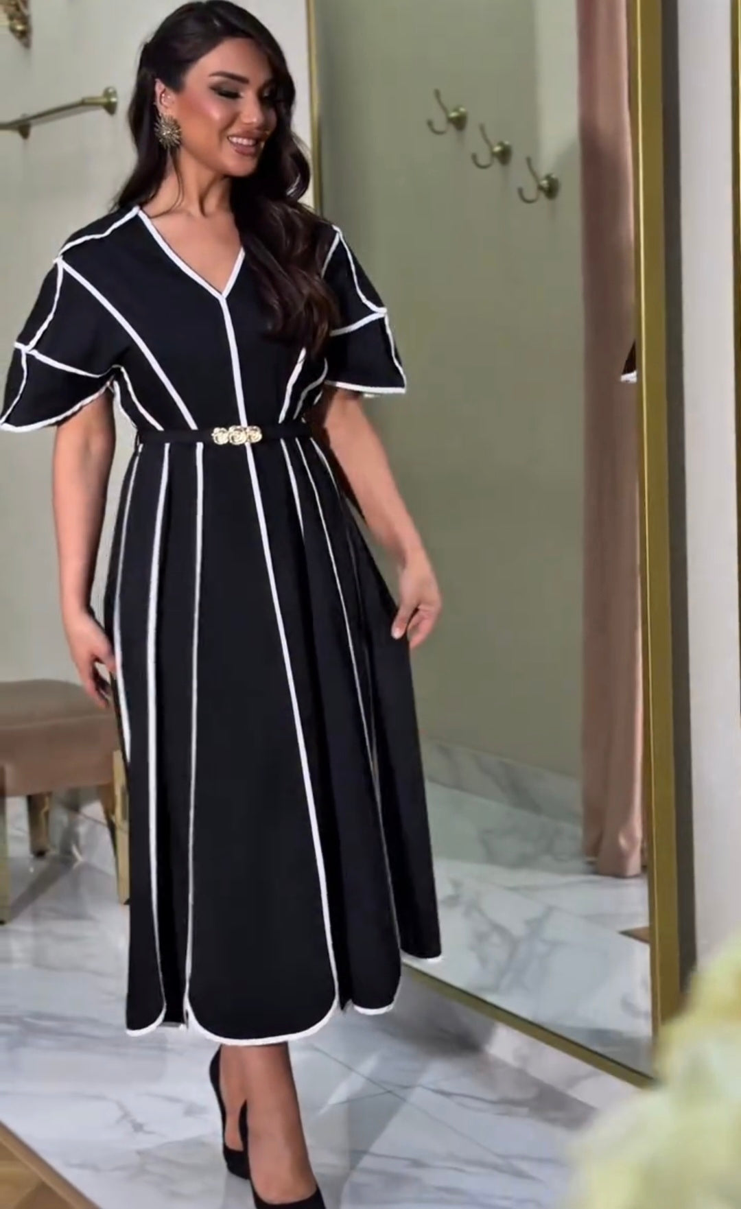 Black & White Smart Casual Dress with Belt