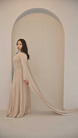 Champagne Liquid Chiffon with Beaded Bodice