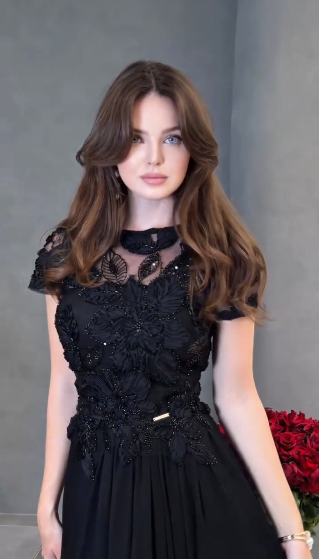 Luxury Floral Appliquè hand-beaded Dress Full length