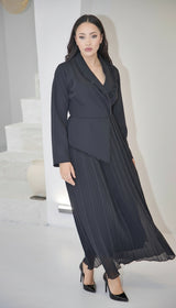 Exclusive Black Dress with Beaded Bodice and Frill Detail on Neckline