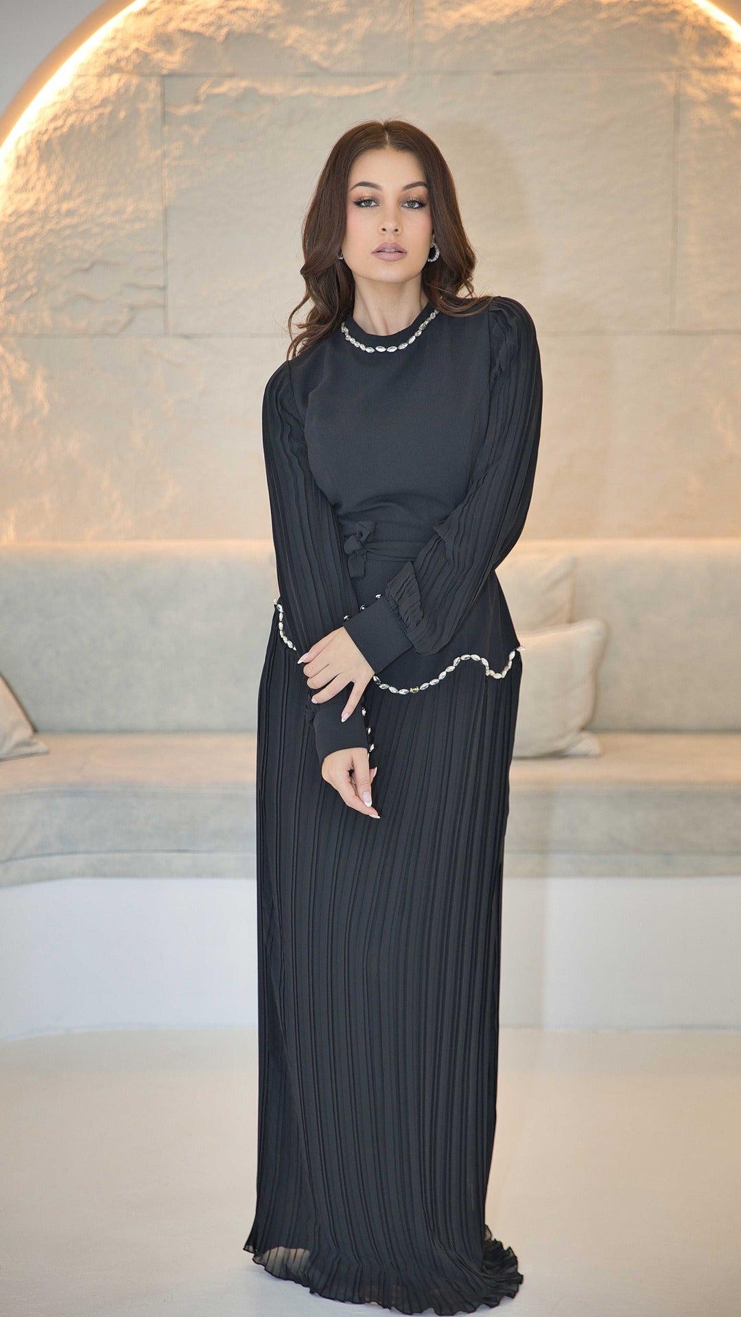 Exclusive Black Pleated Peplum Dress