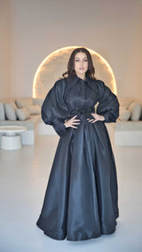 Exclusive Black Organza Dress with Beaded & Feather Appliquè on Waistline