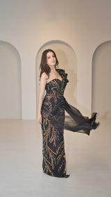 Exclusive Evening Dress with Multi-Colour Sequin Detail.