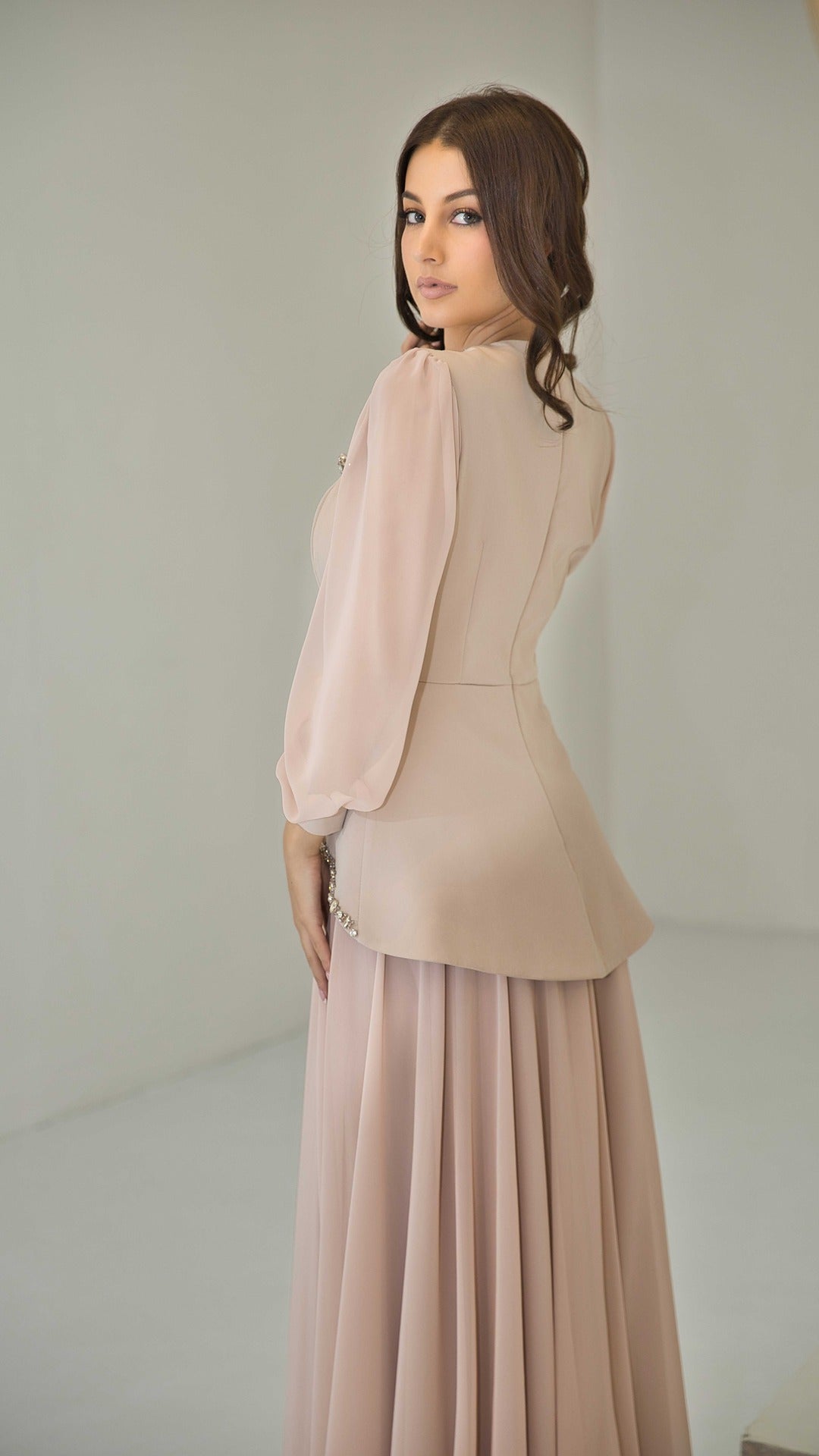 Exclusive Pink Peplum Dress with Jewel Detail