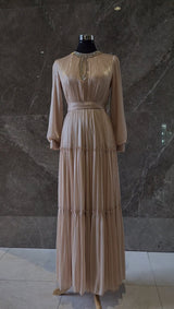 Exclusive Champagne Liquid Chiffon dress with Jewel Detail on Neckline