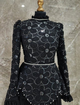 Exclusive Black Dress with floral Design & diamantè belt