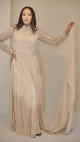 Champagne Liquid Chiffon with Beaded Bodice