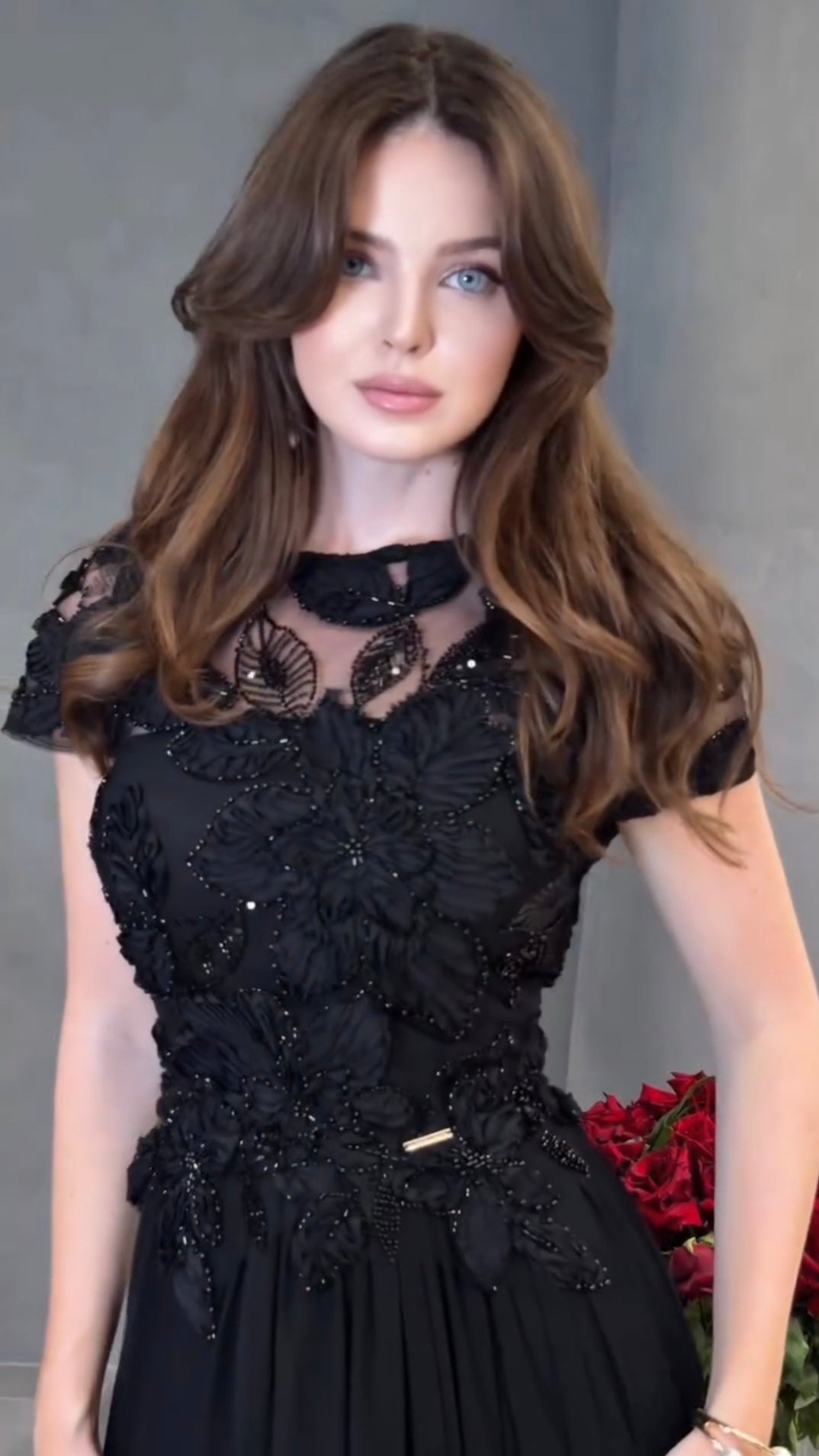 Luxury Floral Appliquè hand-beaded Dress Full length