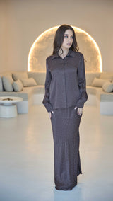 Brown Luxury Silk Satin Co-ord Set with Rhinestone Detail.