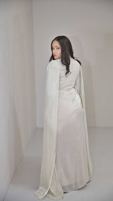 Exclusive Liquid Chiffon Cape Sleeve dress with Jewel detail on waistline