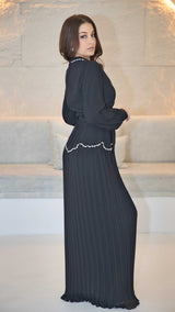 Exclusive Black Pleated Peplum Dress