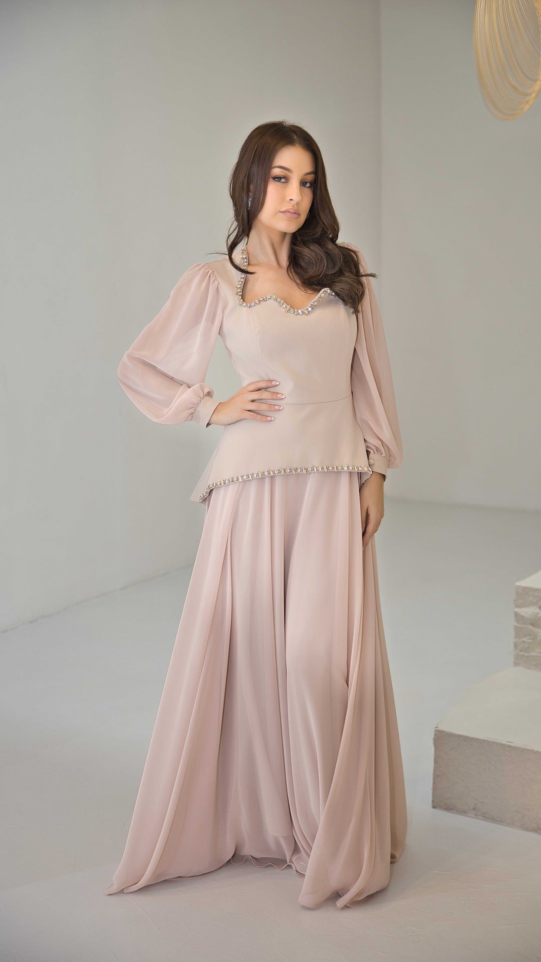 Exclusive Pink Peplum Dress with Jewel Detail