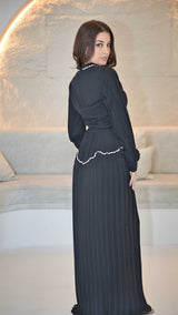 Exclusive Black Pleated Peplum Dress