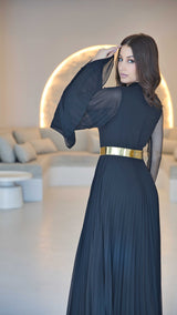 Exclusive Black Soft Chiffon Dress and Mesh Rhinestone Sleeve