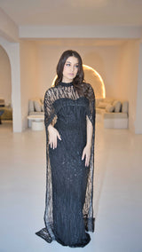 Exclusive Black Beaded Gown  with Cape Sleeves