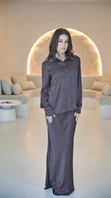 Brown Luxury Silk Satin Co-ord Set with Rhinestone Detail.