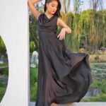 Silk Satin Cowel Neck Dress