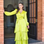 Exclusive Designer Chartruese Layered Dress with Belt