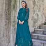 Exclusive Elegant Emerald Green Dress with Jeweled Buttons and French lace.